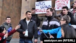 Armenia -- Youth activists demosntrate against Yerevan Staty University rector Aram Simonian, 14Feb2019.