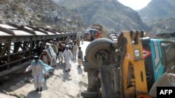 A bridge destroyed by militants on the supply route from Pakistan to Afghanistan