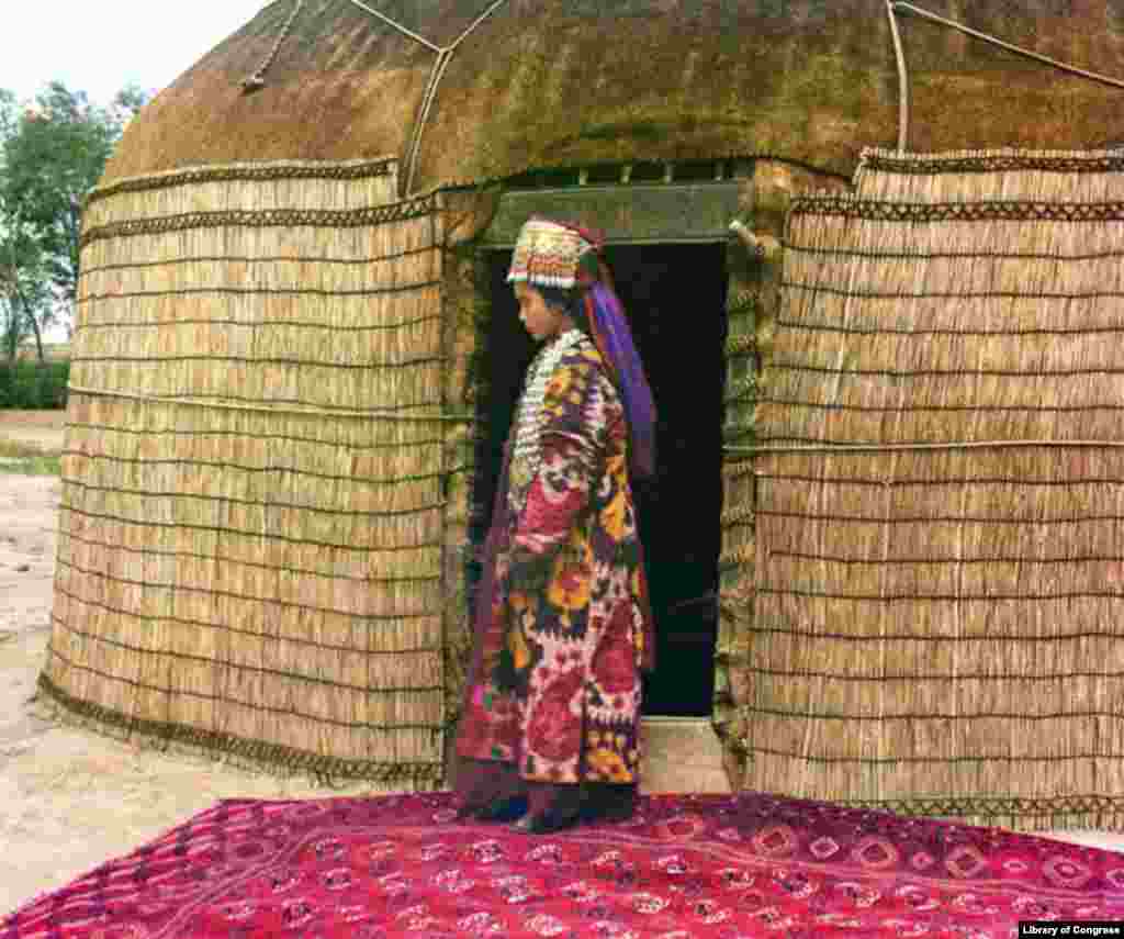 An Uzbek woman in traditional dress stands in front of her yurt. - Prokudin-Gorsky left Russia for Norway in 1918 after the revolution brought down the empire he had documented. Prokudin-Gorsky’s original work is now housed by the U.S. Library of Congress, which purchased the original glass-plate negatives from his heirs in 1948.