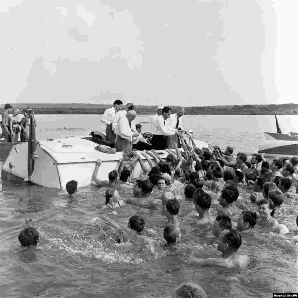 Swimmers clamor to greet Khrushchev and Nixon after their tour of the exhibition. In 2009, foreign policy scholar Eduard Ivanyan, who was a Soviet official at the time, recalled the exhibitions had a huge impact in the way the two countries saw each other. &ldquo;We began to treat each other with respect for the first time.&rdquo; But soon after the exhibitions closed, much of the mutual outreach effort was undone when American spy-plane pilot Francis Gary Powers was shot down and captured inside the Soviet Union in May 1960.