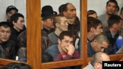 Подсудимые на суде по делу «о беспорядках в Жанаозене». Актау, 27 марта 2012 года.