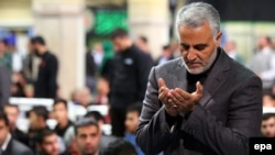 The commander of Iran's Quds Force, Major General Qassem Soleimani, prays during a religious ceremony in Tehran in March.