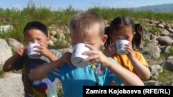 Кымыз ичкени келген балдар
