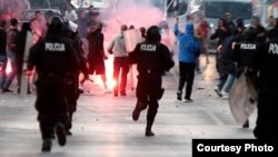 Fans of Sarajevo's Zeljeznicar clash with fans of Croatia's Hajduk Split clash on October 6.