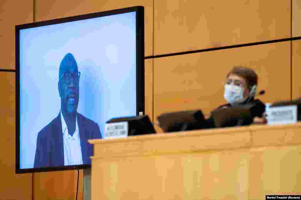 Братот на Џорџ Флојд, Филонис Флојд, зборува (преку видео порака) пред Високиот комесар за човекови права Мишел Бачелет за време на итната расправа за тековните расно инспирирани кршења на човековите права на 43-та седница на Советот за човекови права, со седиште во&nbsp;Женева, Швајцарија