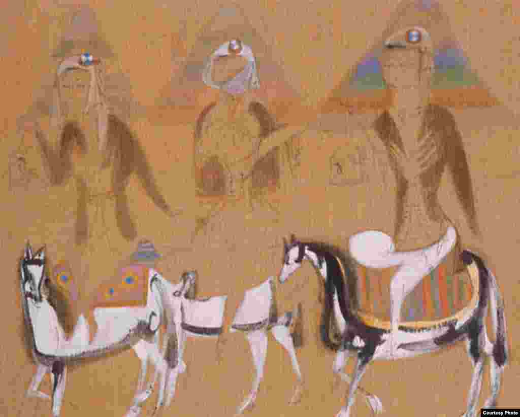 "Horsewoman from Turfan" (oil on canvas)