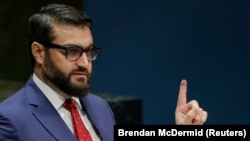 Afghan national-security adviser Hamdullah Mohib addresses the 74th session of the UN General Assembly in New York on September 30.