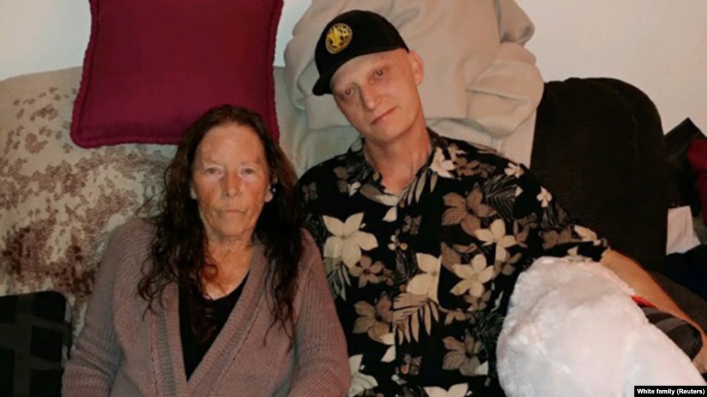 Michael White of California poses with his mother Joanne in Washington, , undated