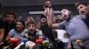 Armenia - Protesters disrupt a news conference that was due to be held in Yerevan by former President Robert Kocharian, 14 August 2018.