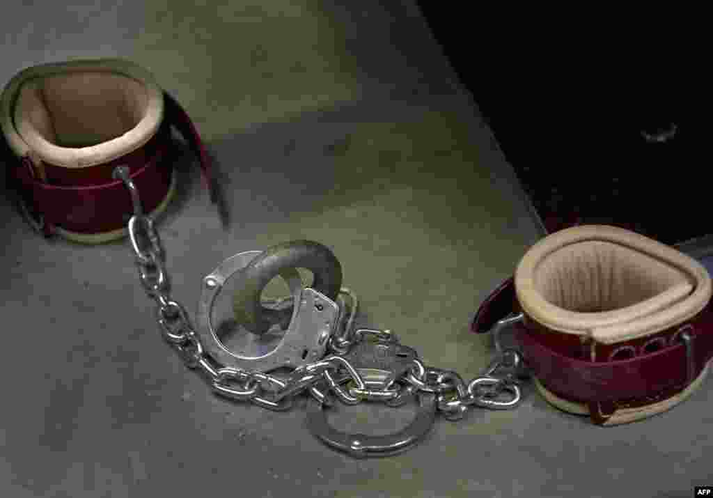 A set of typical detainee restraints