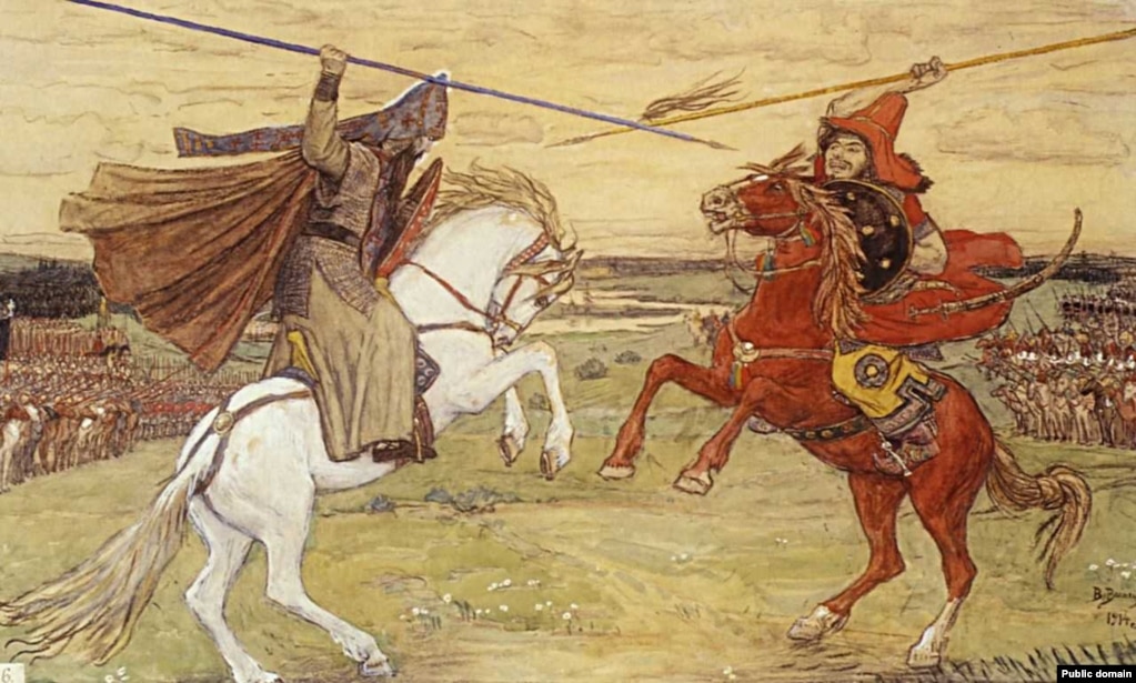 Hertz sul campo di Kulykov.  "Il duello di Peresvit con Chelubey".  Dipinto dell'artista russo Viktor Vasnetsov, 1914