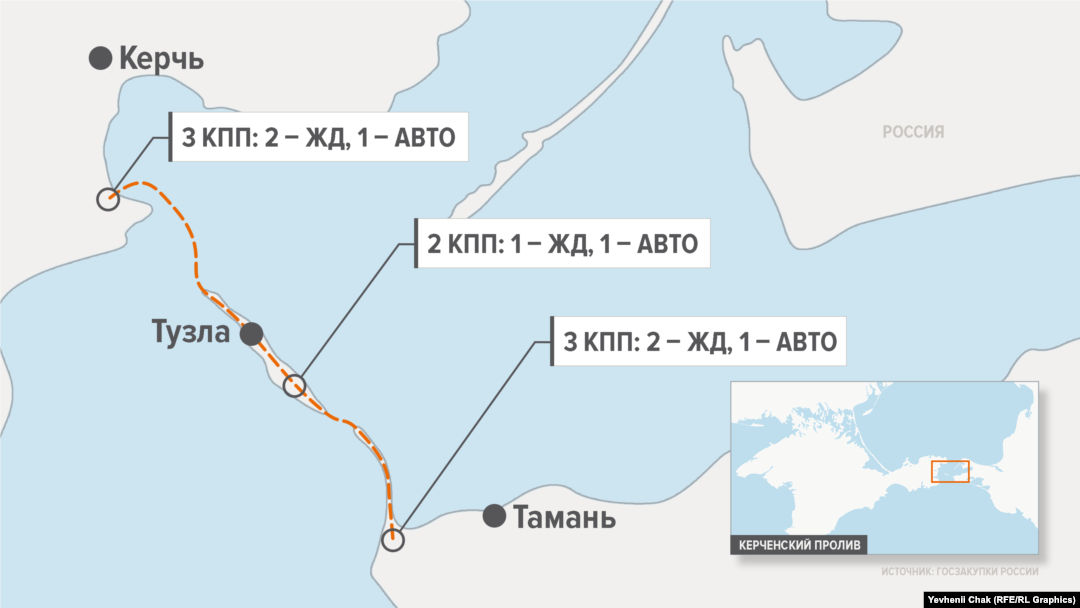 Где строят керченский мост на карте
