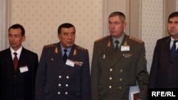 Former Interior Minister of Uzbekistan Zokir Almatov(second from left) with other Uzbek security officials.Tashkent, 2005