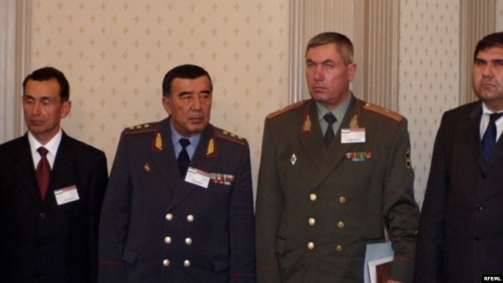 Former Interior Minister of Uzbekistan Zokir Almatov(second from left) with other Uzbek security officials.Tashkent, 2005