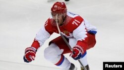 Russia's Ilya Kovalchuk celebrates his goal against Finland in the Sochi Olympics in February 2014.