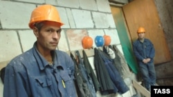 Migrant workers at a construction site in Moscow