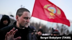 Sergei Udaltsov attends a protest over the results of the presidential election in Moscow in March.