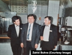 Holiday Inn staff during the siege of Sarajevo (left to right): Hajrudin Rovcanin, Slobodan Kakuca, and Zahid Bukva