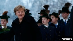 Angela Merkel sosind la conferința CSU din stațiunea bavareză Wildbad Kreuth, în apropiere de Munich, 20 ianuarie 2016