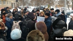 Dozens of Ufa residents took part in the protest, demanding that they be relocated to building that were not at risk from sinkholes. 