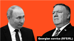 Майк Помпео (рост), котиби давлатӣ ё вазири пешини умури хориҷии Амрико ва Владимир Путин (чап), раисҷумҳури Русия. Коллаж