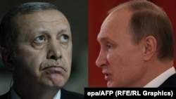 ولادیمیر پوتین (راست) و همتای او رجب طیب اردوغان، رئیس جمهوری ترکیه، 