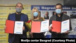 Jelena Zorić na dodjeli ovogodišnje novinarske nagrade "Dušan Bogavac", 28 oktobra 2020.