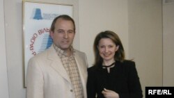 Віктор Медведчук, на фото після ефіру на Радіо Свобода разом із Юлією Тимошенко 23 січня 2001 року
