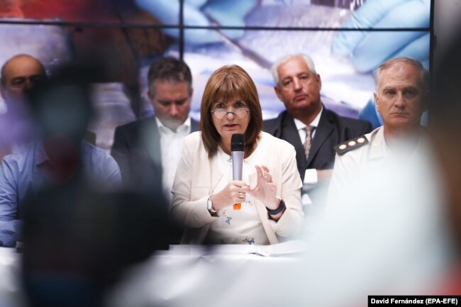 Министр безопасности Аргентины Патрисия Буллрич на пресс-конференции, 22 февраля 2018 года. Фото: EPA-EFE
