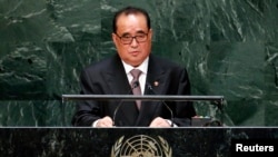 Министр иностранных дел КНДР Ли Су Йон выступает в ООН 