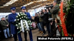 A wreath is laid to commemorate the 20th anniversary of the Markale massacre in Sarajevo on February 5. 