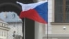 Czech Republic – Ukraine and Czech flags above the entrance in the Prague Hrad. Prague, 24Mar2009