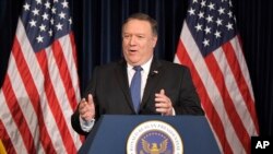 U. S. Secretary of State Mike Pompeo speaks at the Ronald Reagan Presidential Library, Sunday, July 22, 2018, in Simi Valley, Calif. (AP Photo/Mark J. Terrill)