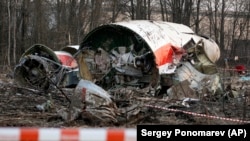 The wreckage of the Polish presidential plane that crashed in Smolensk, in western Russia, on April 10, 2010. All 96 people onboard died, including Polish President Lech Kaczynski, the chief of the Polish General Staff, and dozens of military officials, lawmakers, clergy, and others.