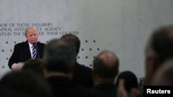 U.S. President Donald Trump speaks to CIA staffers during a visit to the intelligence agency's headquarters in Langley, Virginia, on January 21.