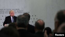 U.S. President Donald Trump speaks to CIA staffers during a visit to the intelligence agency's headquarters in Langley, Virginia, on January 21. 