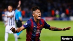 Neymar după un gol înscris în meciul FC Barcelona-Juventus