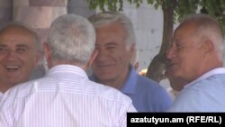 Armenia -- Former employees of Nairit plant in Republic Square. Yerevan, 03Aug., 2015