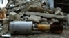 Syria - empty rocket reportedly fired by regime forces on the rebel-held besieged town of Douma.