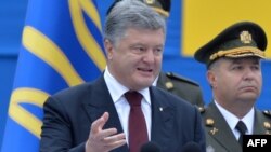 Ukrainian President Petro Poroshenko speaks during Independence Day celebrations in Kyiv on August 24: “The enemy has failed...to bring Ukraine to its knees,” he said.
