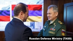 RUSSIA -- Russian Defense Minister Sergei Shoigu (R) and his Armenian counterpart David Tonoian meet in Moscow, February 8, 2019