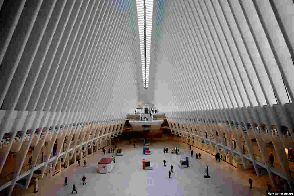 The Oculus at the World Trade Center&#39;s transportation hub in New York City is sparsely populated on March 16 amid the coronavirus crisis. (AP/Mark Lennihan)