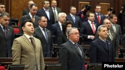Armenia - Eduard Sharmazanov (L) and other deputies from the ruling Republican Party at a parliament session.