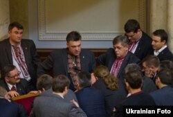 Депутати фракції ВО «Свобода» в залі засідань Верховної Ради, Київ, 19 лютого 2013 року