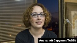 Tatyana Felgengauer's face was shown in a state TV report accusing Ekho Moskvy of undermining the Russian state. 