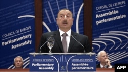 France -- Azerbaijan President Ilham Aliyev delivers a speech to the Council of Europe parliamentary assembly in Strasbourg, June 24, 2014