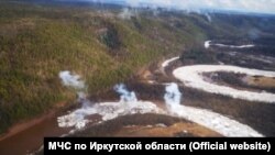 Взрывные работы на реке Нижняя Тунгуска в Приангарье