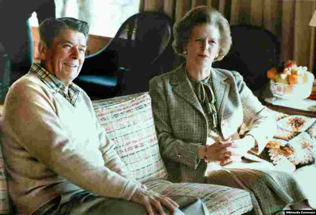 Margaret Thatcher with Ronald Reagan at Camp David in 1984