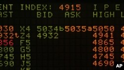 The price indicator board at the International Petroleum Exchange shows the latest bids and trades as the price of crude oil surged to a new intraday high of US$53.42 in European trade in London Monday,Oct. 11, 2004. The price for North Sea Brent crude t