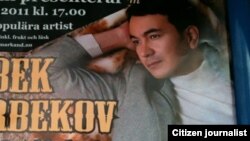 Uzbekistan - advertisement banner of Uzbek singer Ozodbek Nazarbekov in Stockholm, 15Aug2011